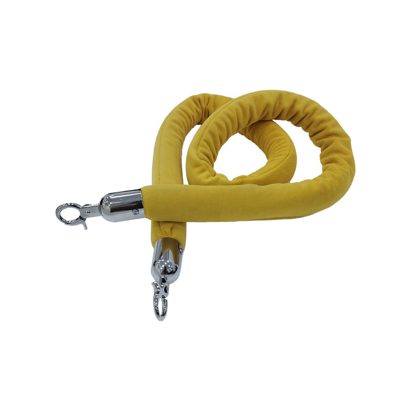 F-RP111-YL - Yellow velvet rope with silver metal ends - 1.5m long