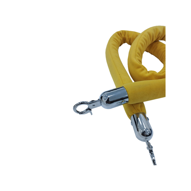 F-RP111-YL - Yellow velvet rope with silver metal ends - 1.5m long
