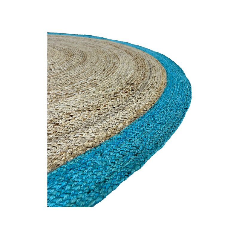 F-RU108-TQ  Wilma rug in natural and turquoise braided jute 