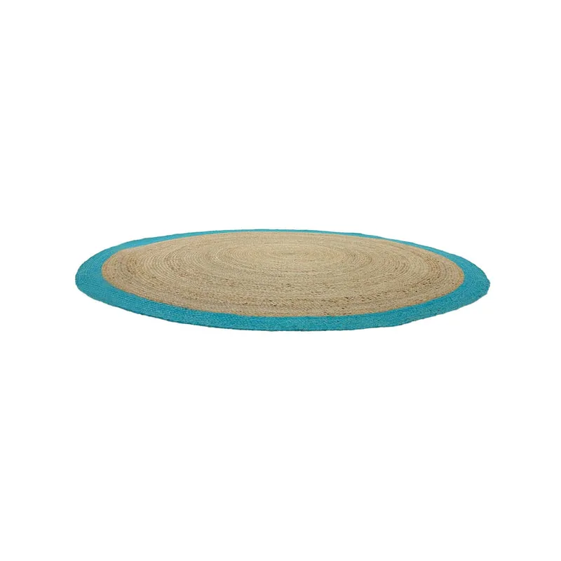 F-RU108-TQ  Wilma rug in natural and turquoise braided jute 