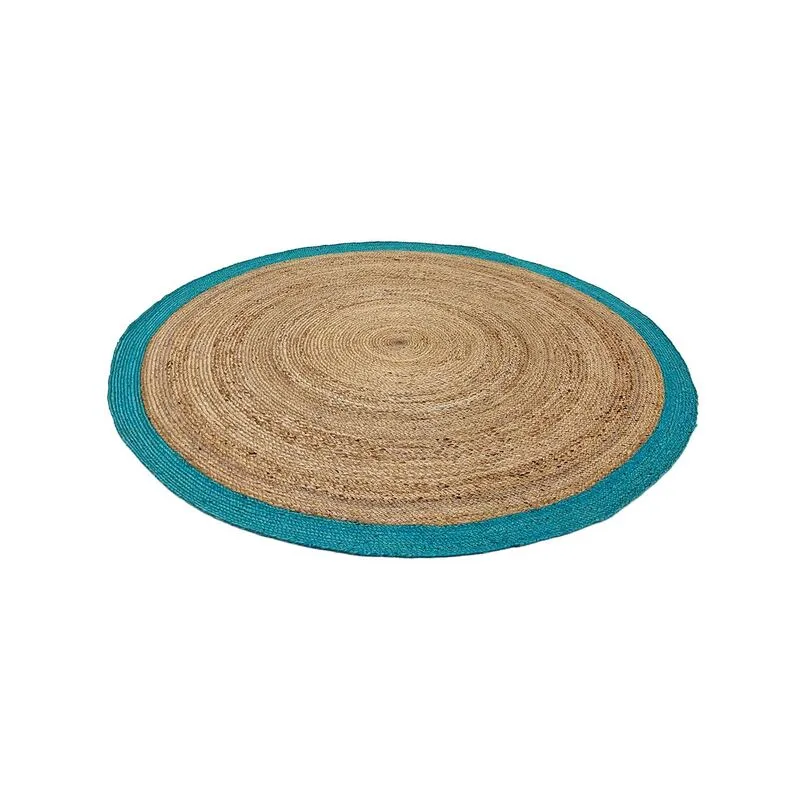 F-RU108-TQ  Wilma rug in natural and turquoise braided jute 