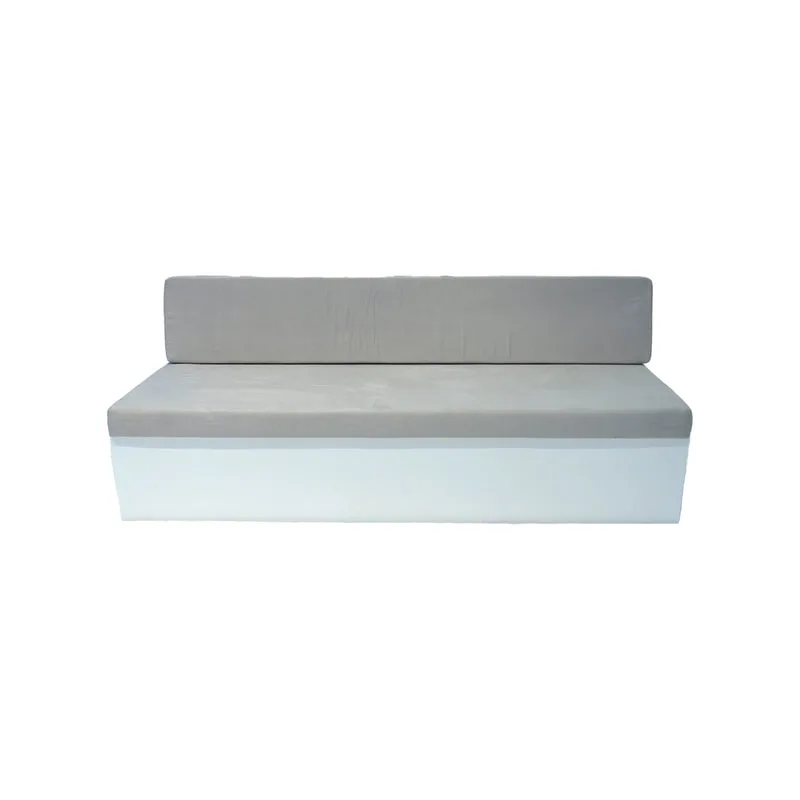 F-SB105-GY three seater Hana bench sofa with white wooden base and grey suede fabric cushions