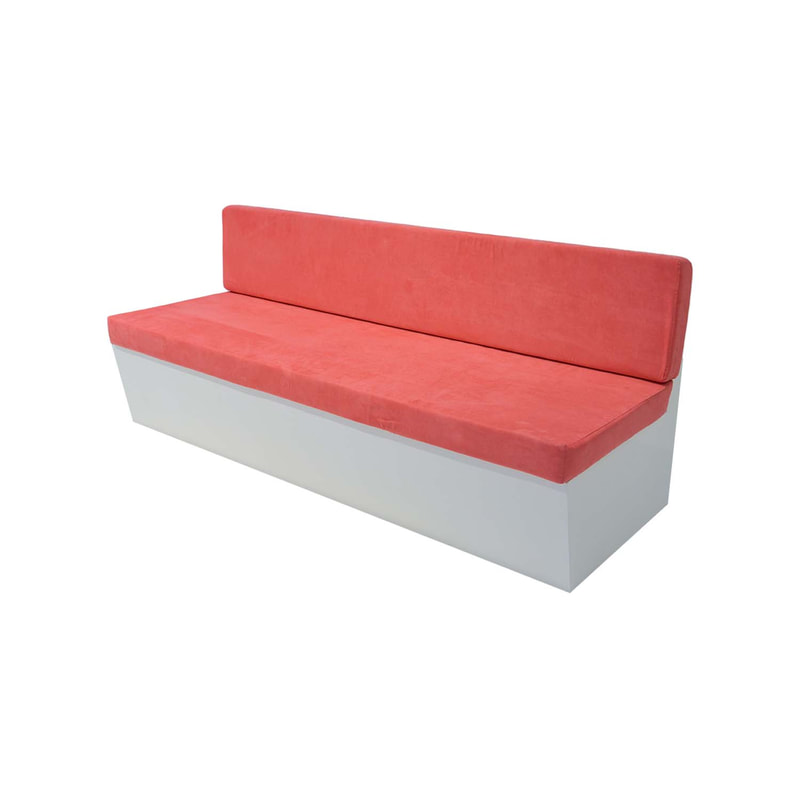 F-SB105-HP three seater Hana bench sofa with white wooden base and hot pink suede fabric cushions