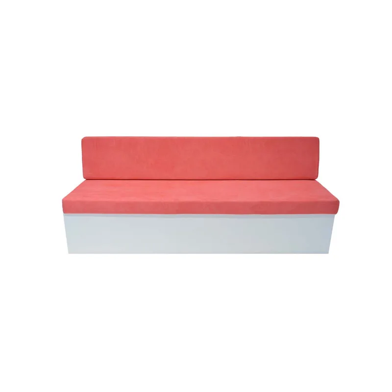F-SB105-HP three seater Hana bench sofa with white wooden base and hot pink suede fabric cushions