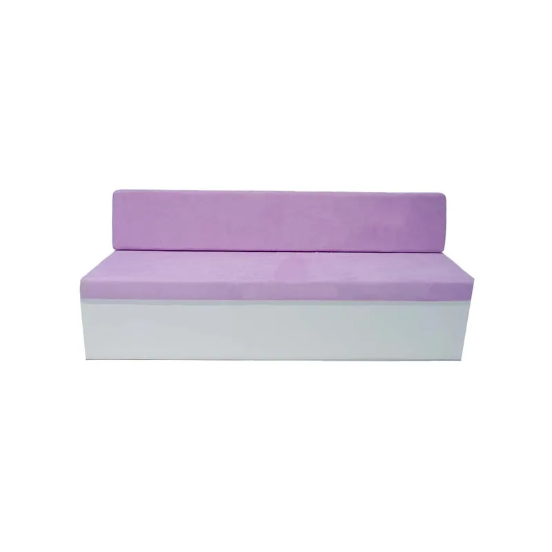 F-SB105-LL three seater Hana bench sofa with white wooden base and lilac suede fabric cushions