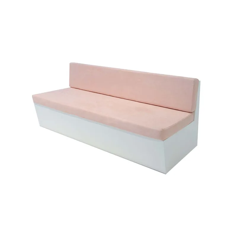 F-SB105-LP three seater Hana bench sofa with white wooden base and light pink suede fabric cushions