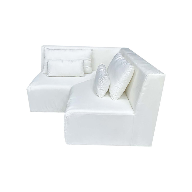 F-SC170-WH Cansu single seater corner sofa in white fabric with wooden legs