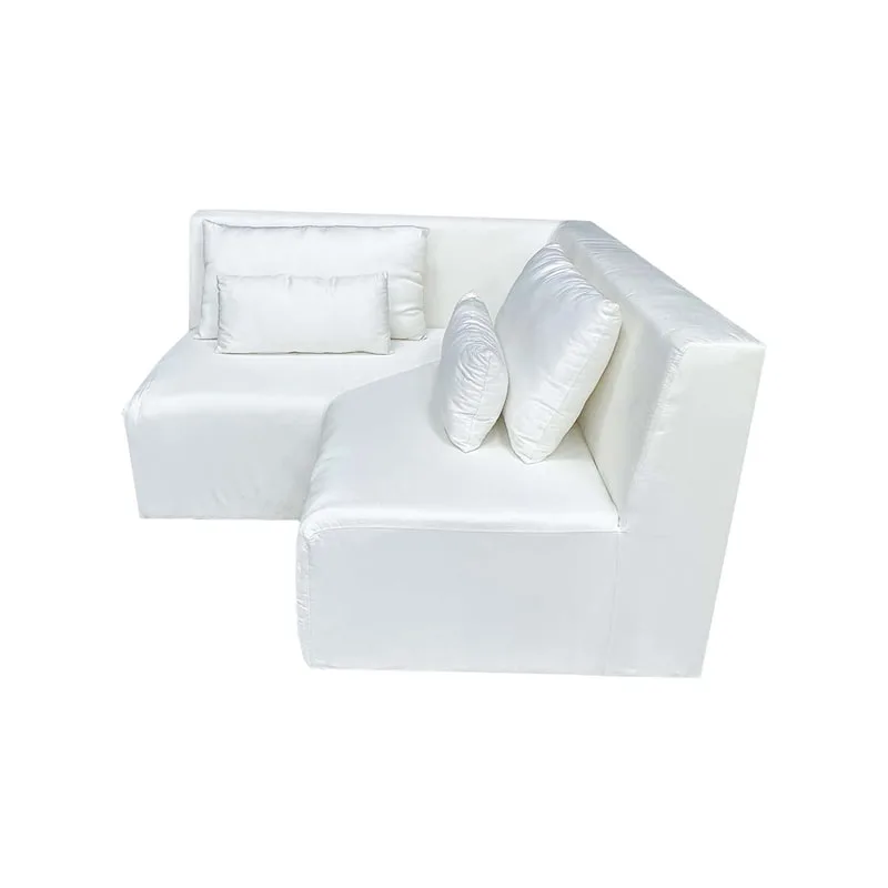 F-SC170-WH Cansu single seater corner sofa in white fabric with wooden legs