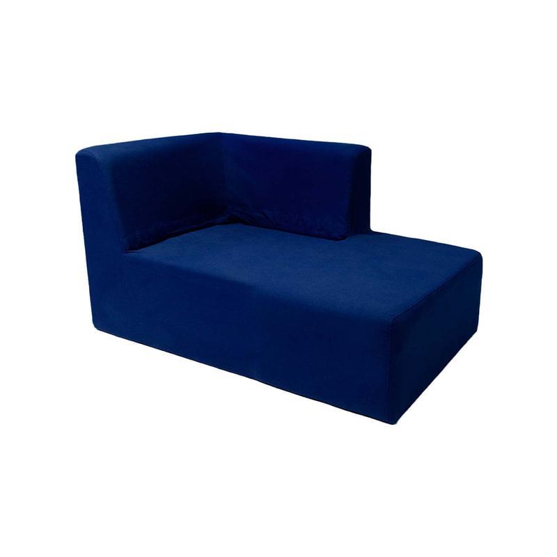 F-SC177-DB Alden single seater corner sofa (left side) in dark blue fabric with wooden legs