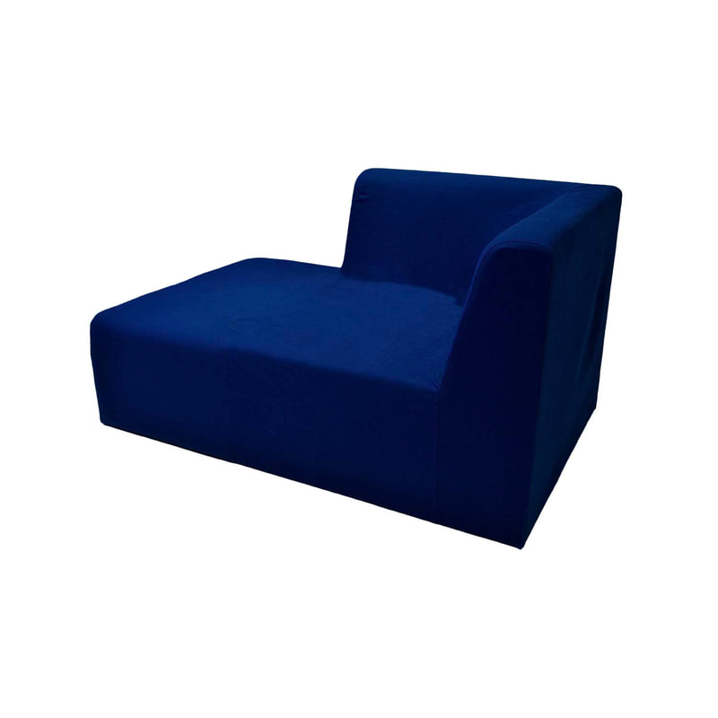 F-SC178-DB Alden single seater corner sofa (right side) in dark blue fabric with wooden legs