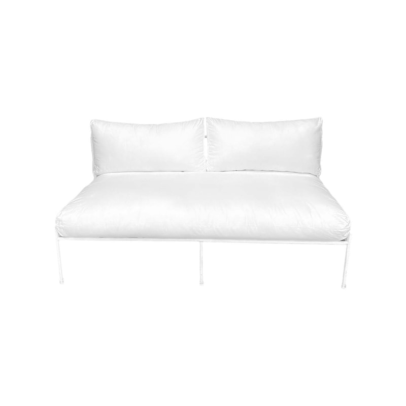 F-SD118-WH Fusion double seater sofa with soft white cushions and white metal frame