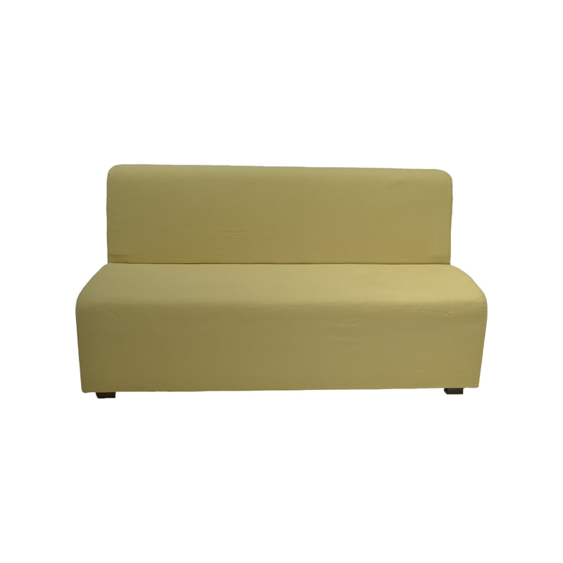 F-SD127-SX Anders double seater sofa in sand coloured fabric with wooden legs
