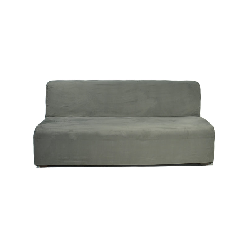 F-SD158-DG Chelsea double seater sofa in dark grey suede fabric with wooden legs