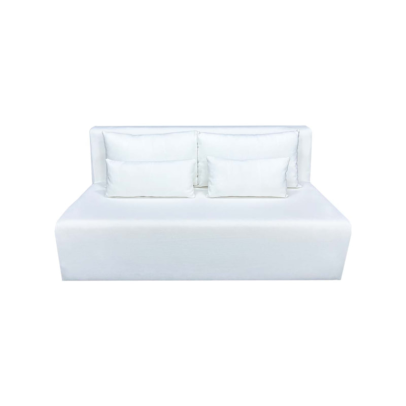 F-SD170-WH Cansu double seater sofa in white fabric with wooden legs