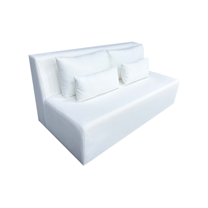 F-SD170-WH Cansu double seater sofa in white fabric with wooden legs