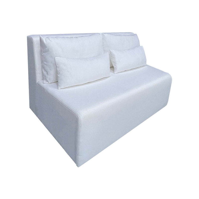 F-SD171-WH Cansu double seater left angled sofa in white fabric with wooden legs