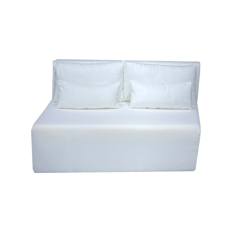 F-SD171-WH Cansu double seater left angled sofa in white fabric with wooden legs