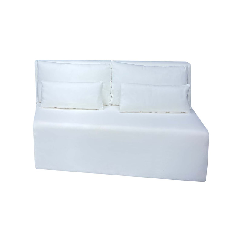 F-SD172-WH Cansu double seater right angled sofa in white fabric with wooden legs