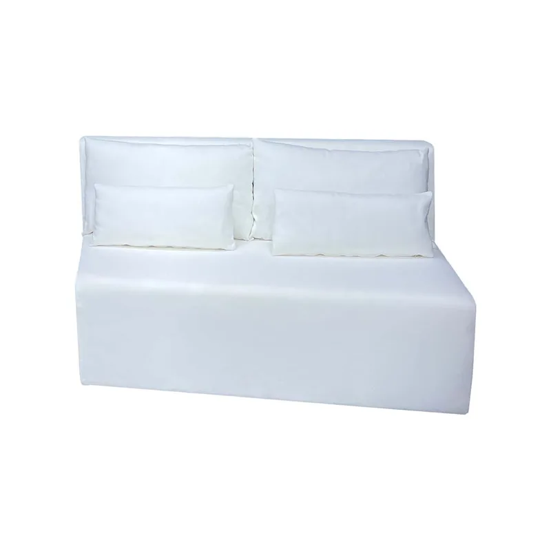 F-SD172-WH Cansu double seater right angled sofa in white fabric with wooden legs