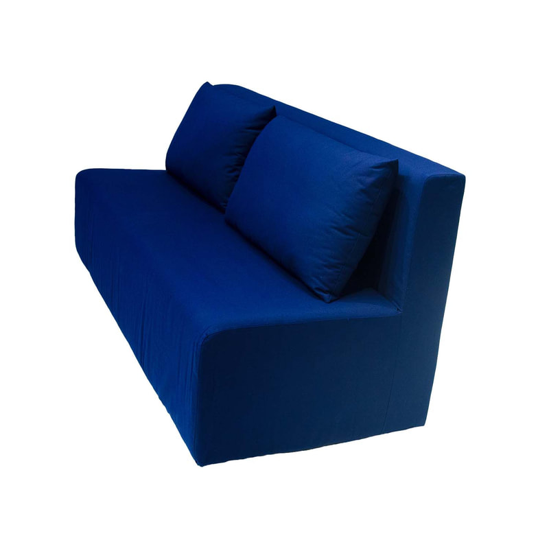 F-SD175-DB Alden double seater sofa in dark blue fabric with wooden legs