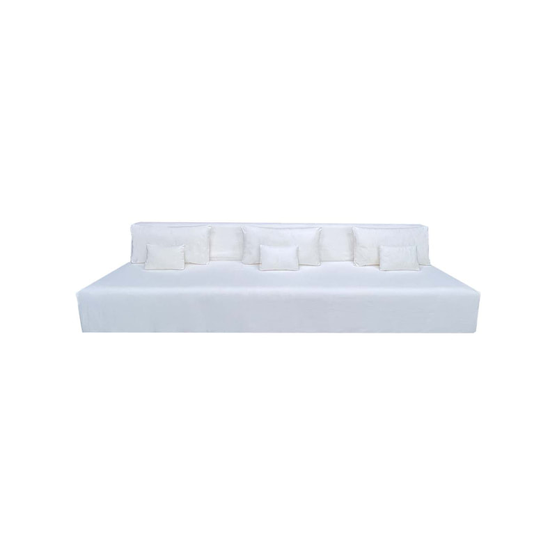 F-SE170-WH Cansu four seater sofa in white fabric with wooden legs