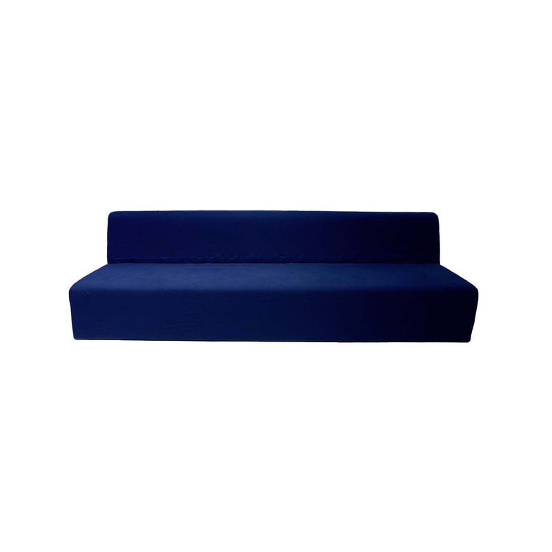 F-SE175-DB Alden XL sofa in dark blue fabric with wooden legs