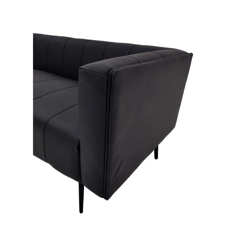 F-SF101-BL Murphy three seater sofa in black leatherette with black feet