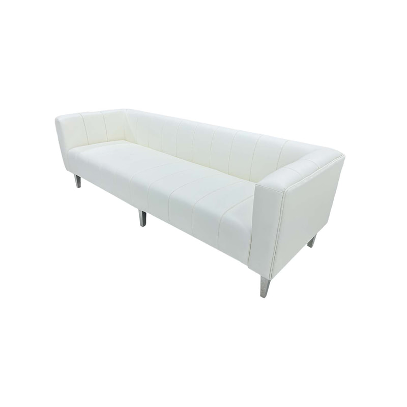 F-SF101-WH Murphy three seater sofa in white leatherette with silver feet