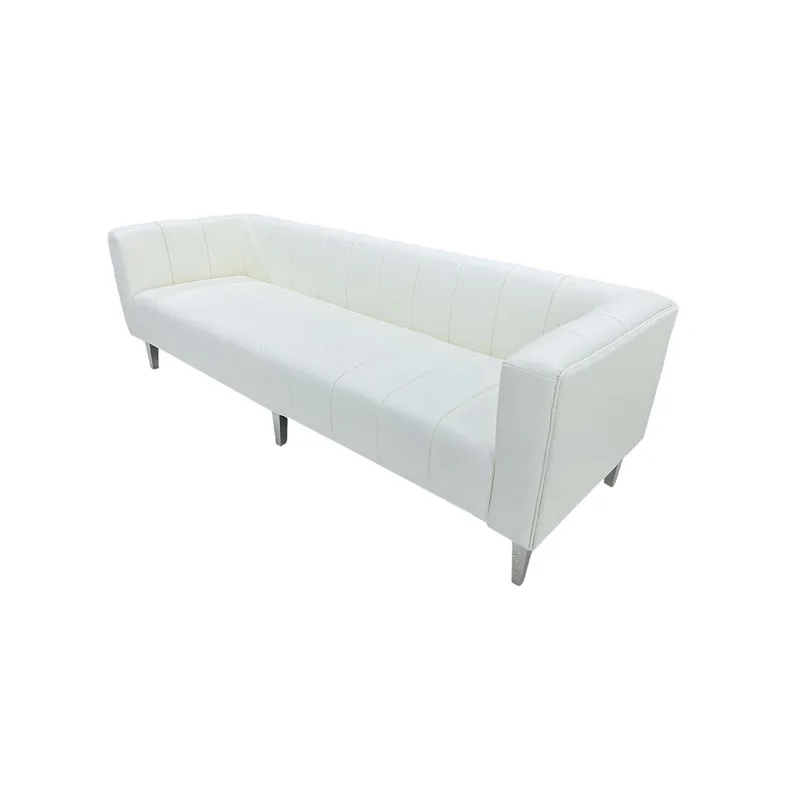 F-SF101-WH Murphy three seater sofa in white leatherette with silver feet