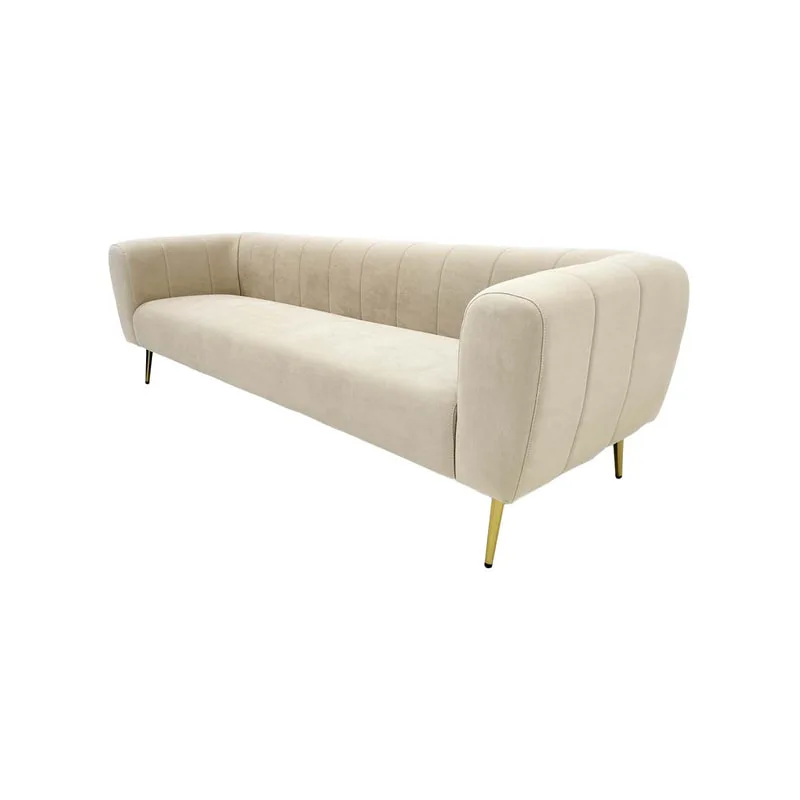 F-SF102-CR Audrey three seater sofa in cream suede with gold legs