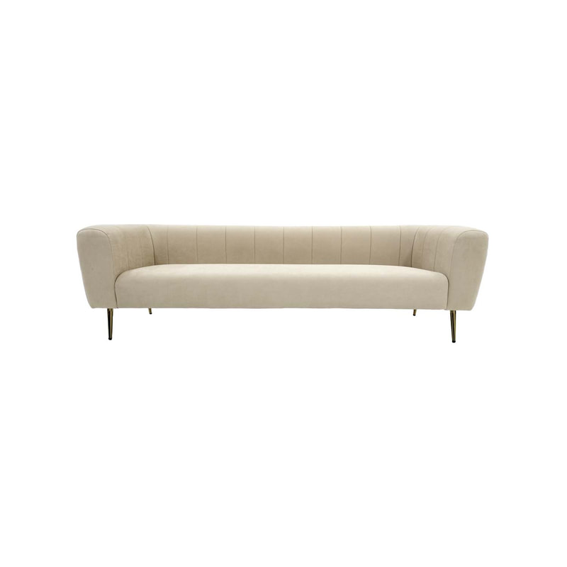 F-SF102-CR Audrey three seater sofa in cream suede with gold legs
