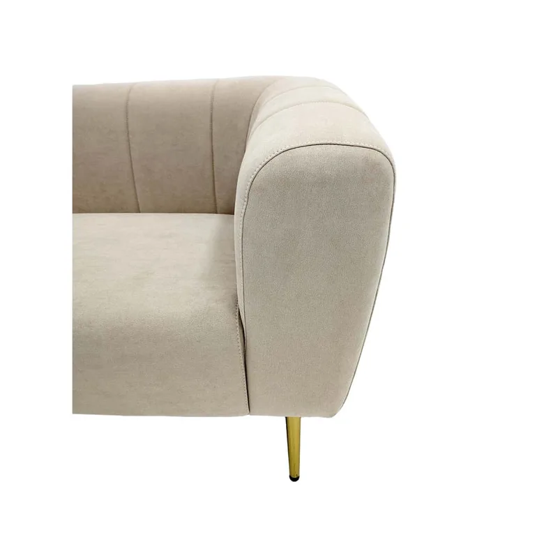 F-SF102-CR Audrey three seater sofa in cream suede with gold legs