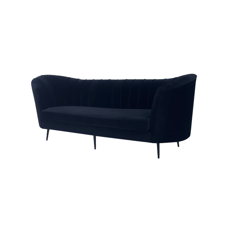 F-SF104-BL Monroe three seater sofa in black velvet with black legs