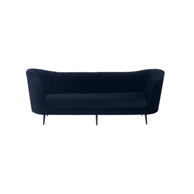 F-SF104-BL Monroe three seater sofa in black velvet with black legs