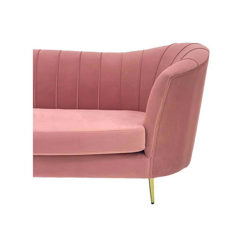 F-SF104-BP Monroe three seater sofa in blush pink velvet with gold legs
