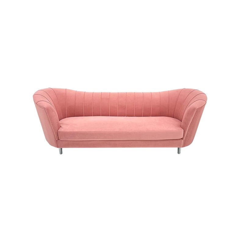 F-SF104-BP Monroe three seater sofa in blush pink velvet with gold legs