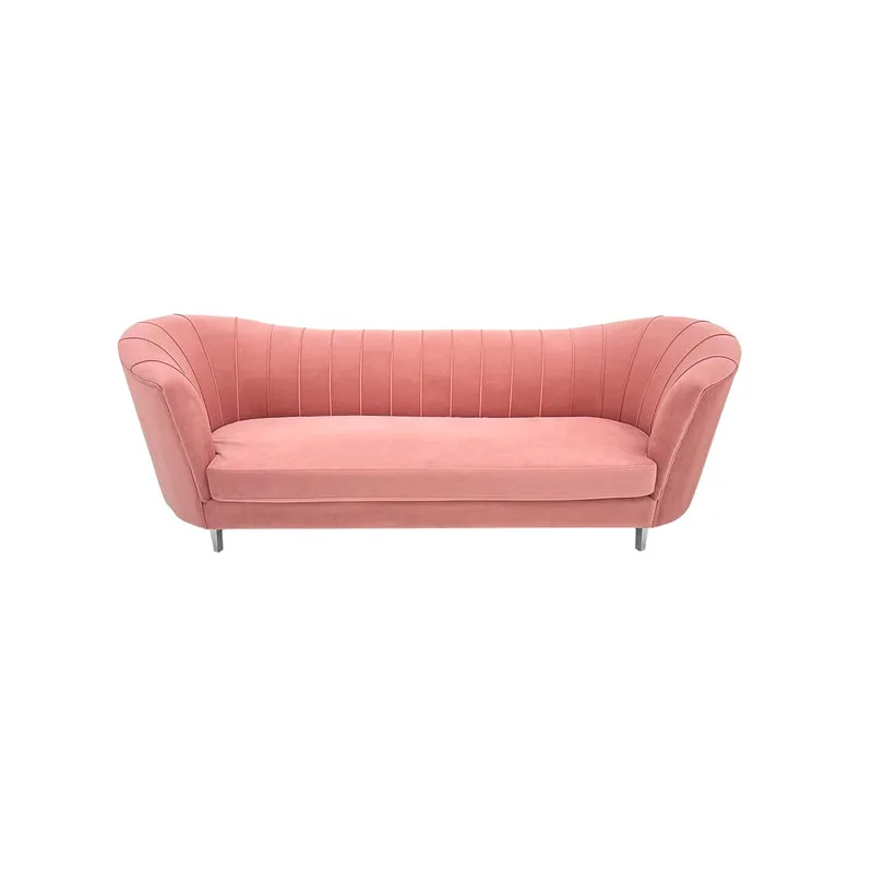 F-SF104-BP Monroe three seater sofa in blush pink velvet with gold legs