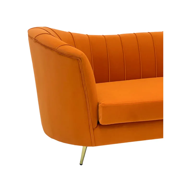 F-SN104-OR Monroe single seater sofa in orange velvet with gold legs
