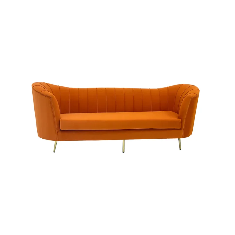 F-SN104-OR Monroe single seater sofa in orange velvet with gold legs