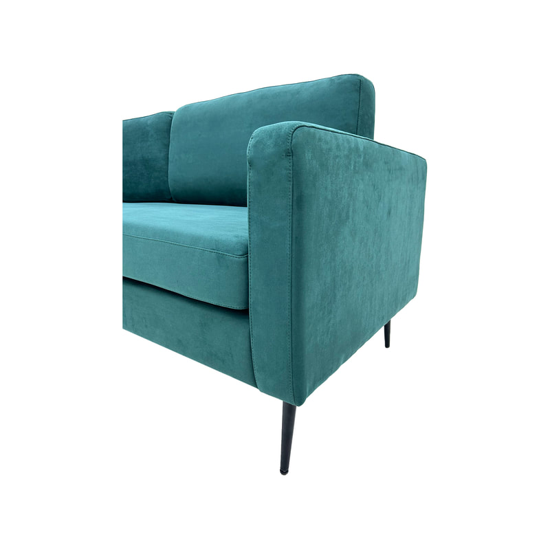 F-SF105-EG Capri three seater sofa in emerald green suede with gold frame