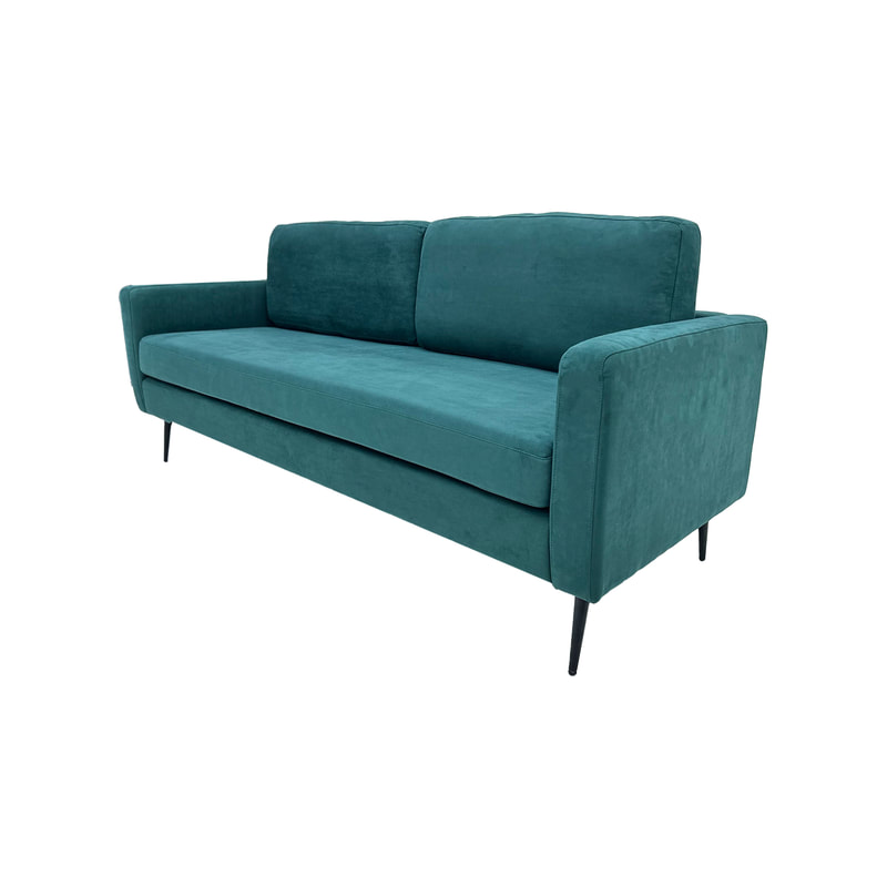 F-SF105-EG Capri three seater sofa in emerald green suede with gold frame