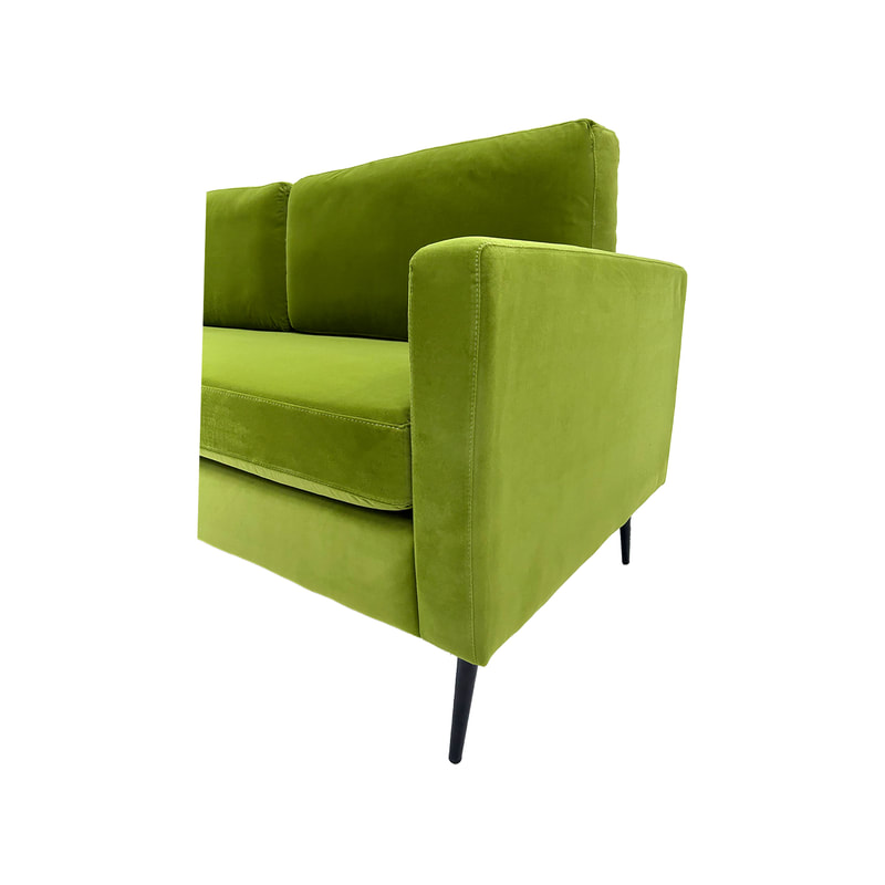 F-SF105-OG Capri three seater sofa in olive green velvet with black legs