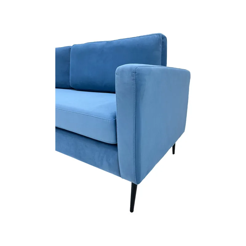 F-SF105-PB Capri three seater sofa in  petrol blue velvet with black legs
