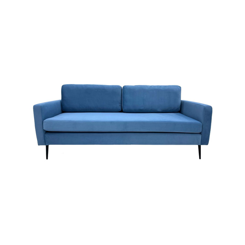 F-SF105-PB Capri three seater sofa in  petrol blue velvet with black legs