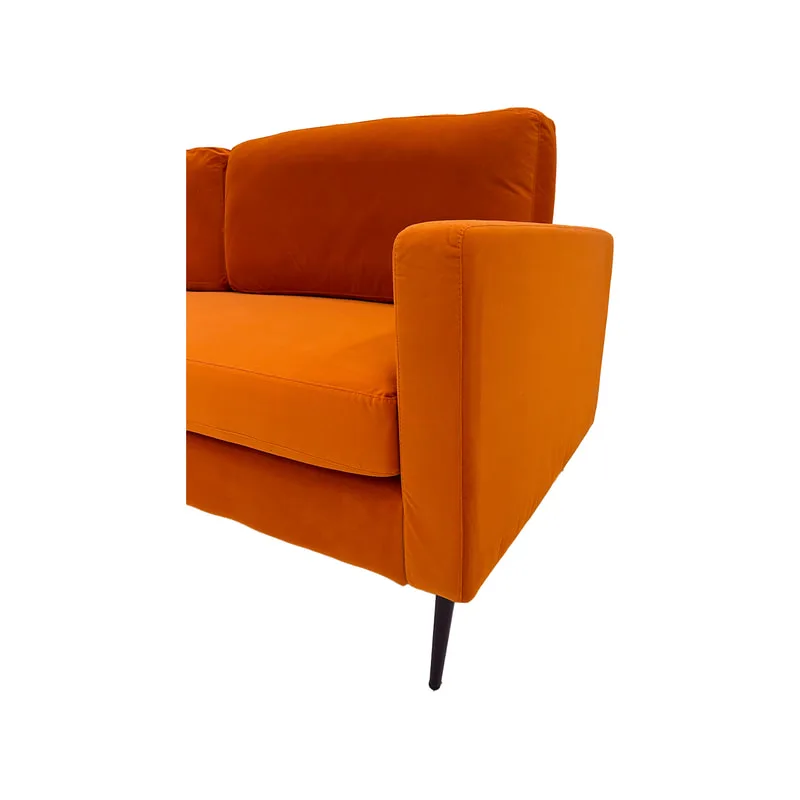 F-SF105-PO Capri three seater sofa in pumpkin orange velvet with black legs