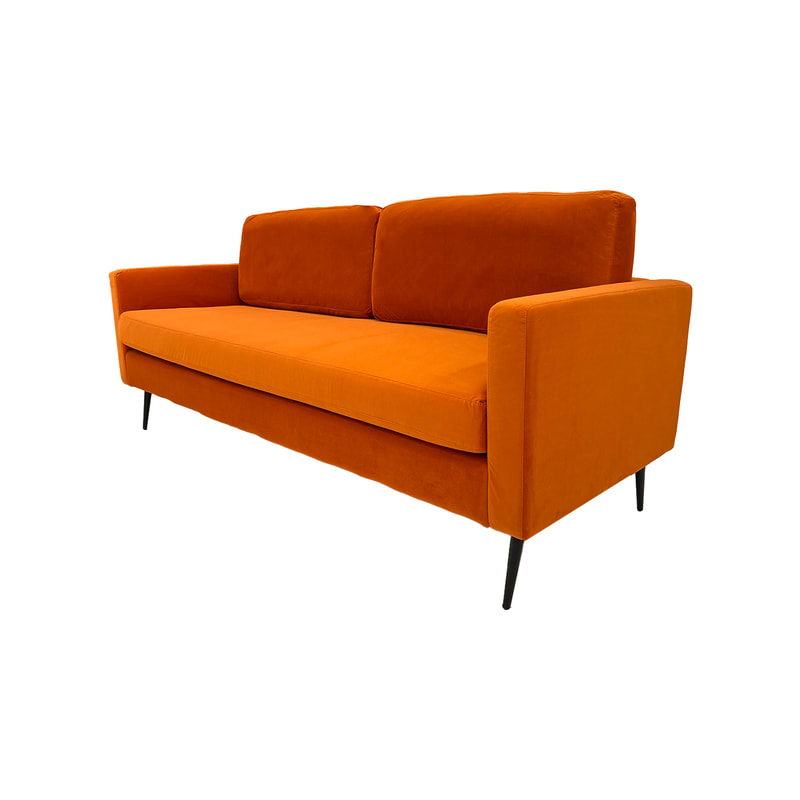 F-SF105-PO Capri three seater sofa in pumpkin orange velvet with black legs