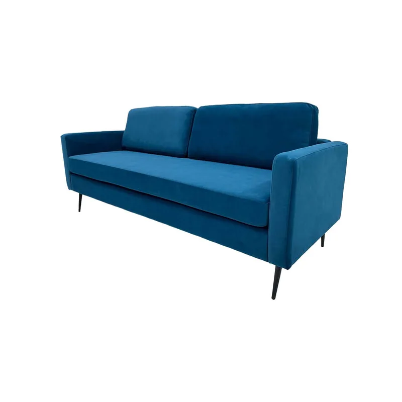 F-SF105-TL Capri three seater sofa in teal velvet with black legs