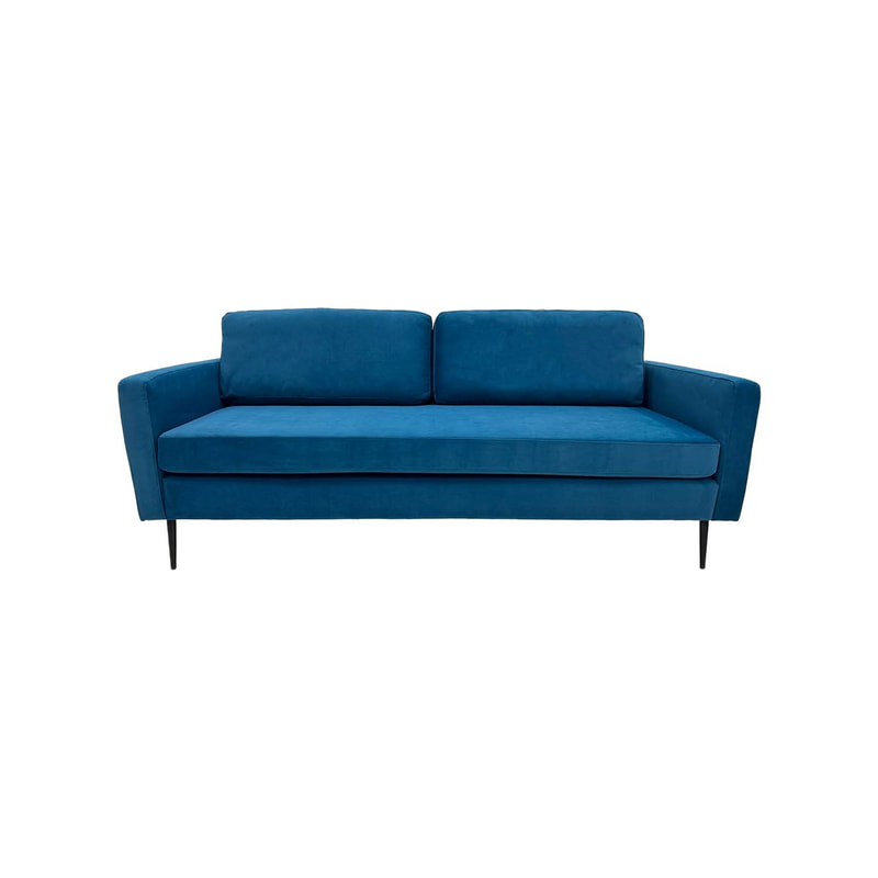 F-SF105-TL Capri three seater sofa in teal velvet with black legs
