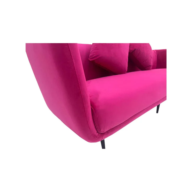 F-SF107-HP Rio three seater sofa in hot pink velvet with silver legs