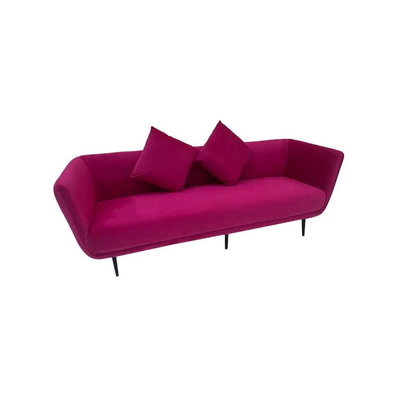 F-SF107-HP Rio three seater sofa in hot pink velvet with silver legs
